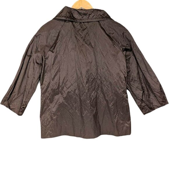 Chico's Jacket Womens Medium 8 Chocolate Brown Crinkle 3/4 Sleeve Mob Wife - Picture 3 of 11
